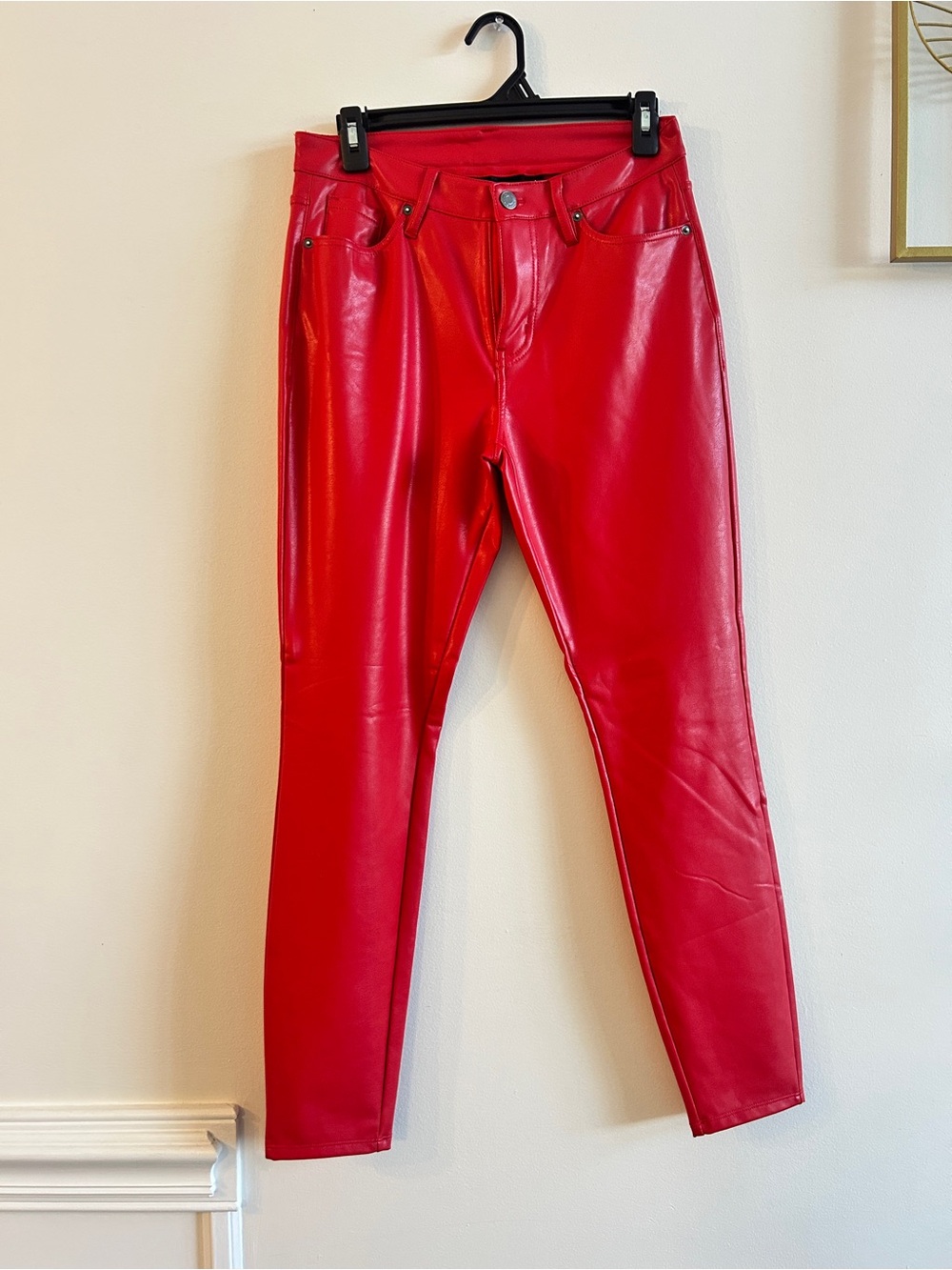 New York & Company Red Faux Leather Skinny Jeans